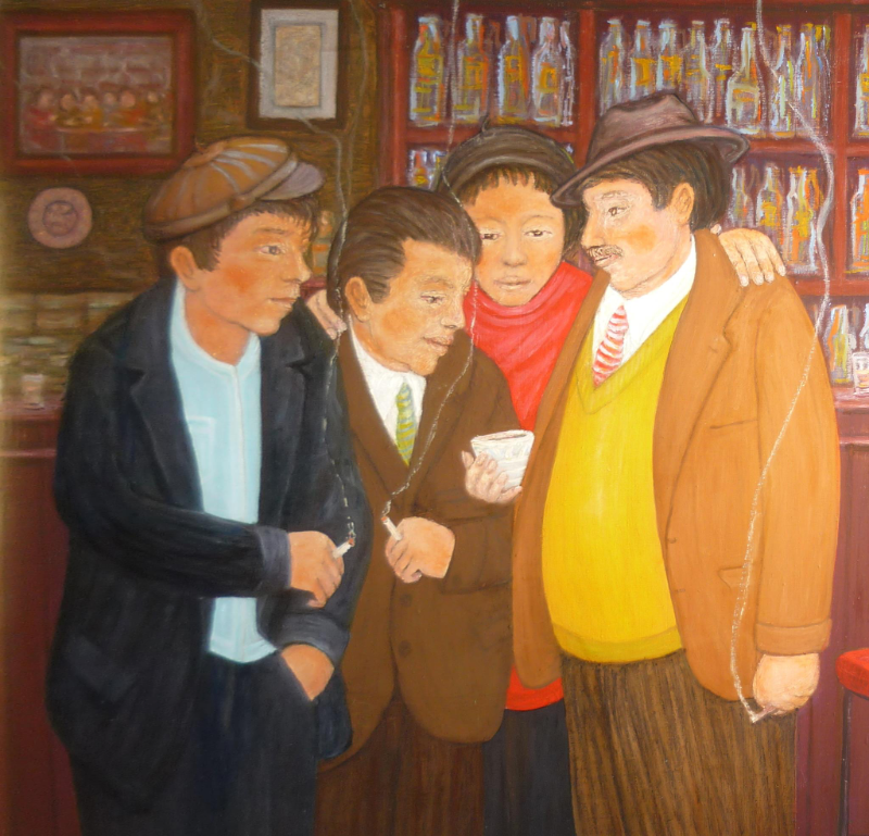 grupo de amigos en la barra bebiendo